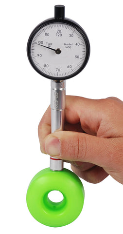 Skateboard wheel durometer tester testing green skateboard wheel