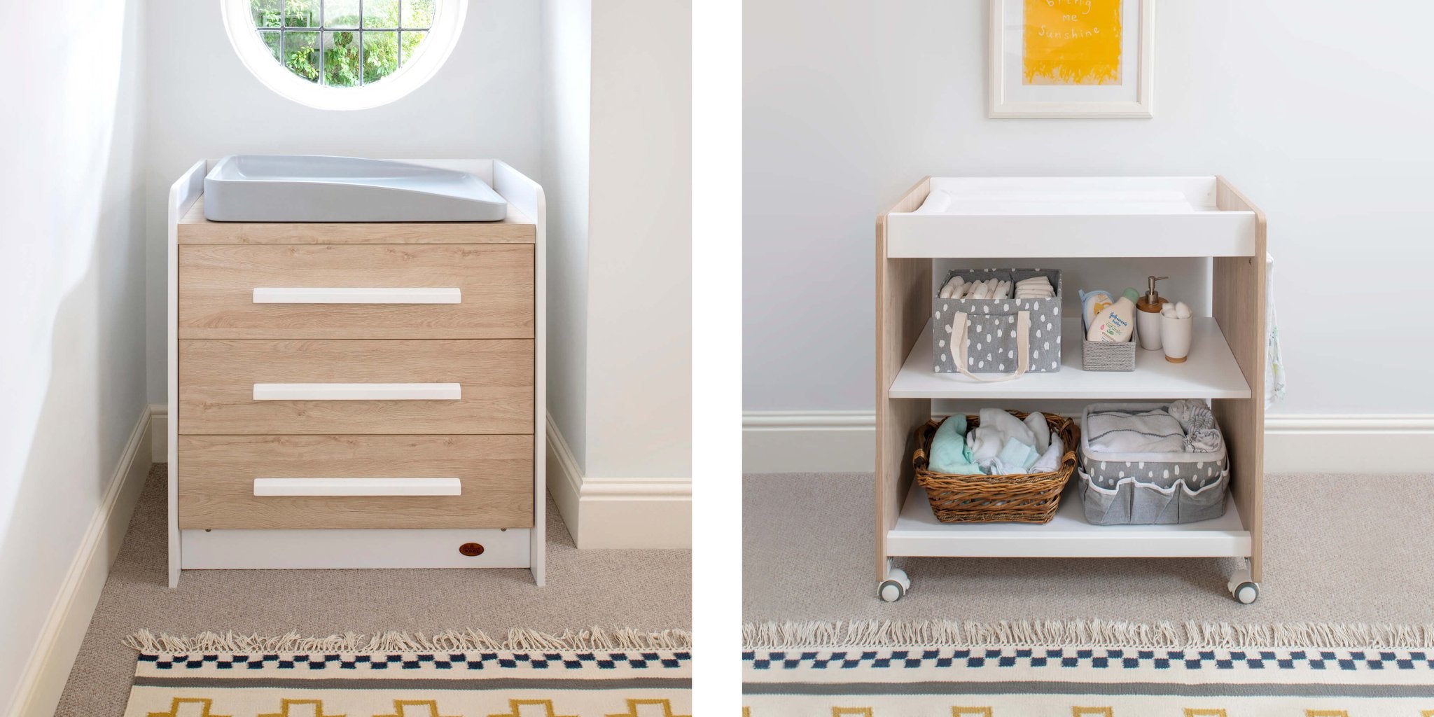 matching chest of drawers and 3 tier baby changer on wheels