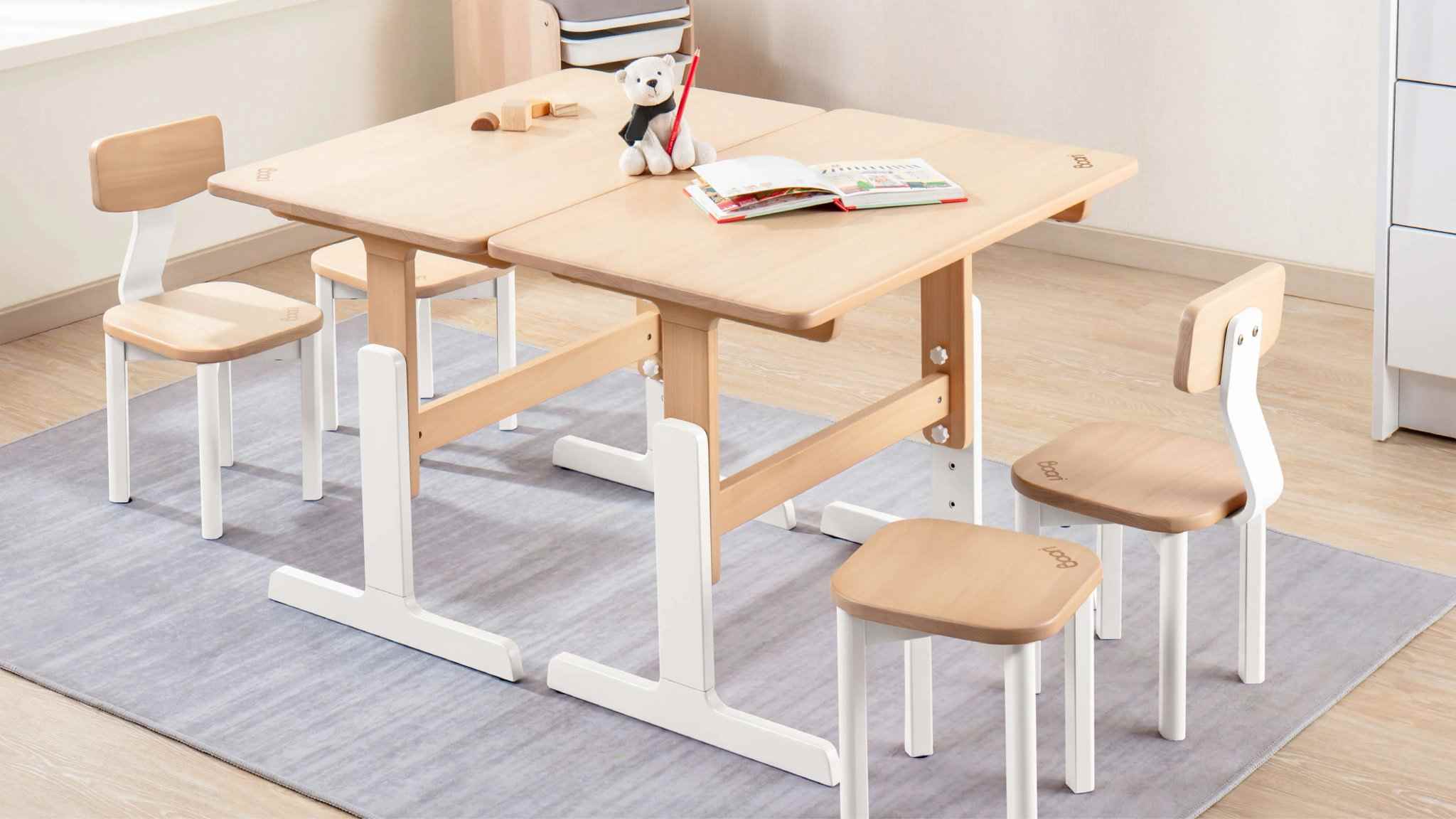 two Tidy Learning Tables with 2 Tidy chairs