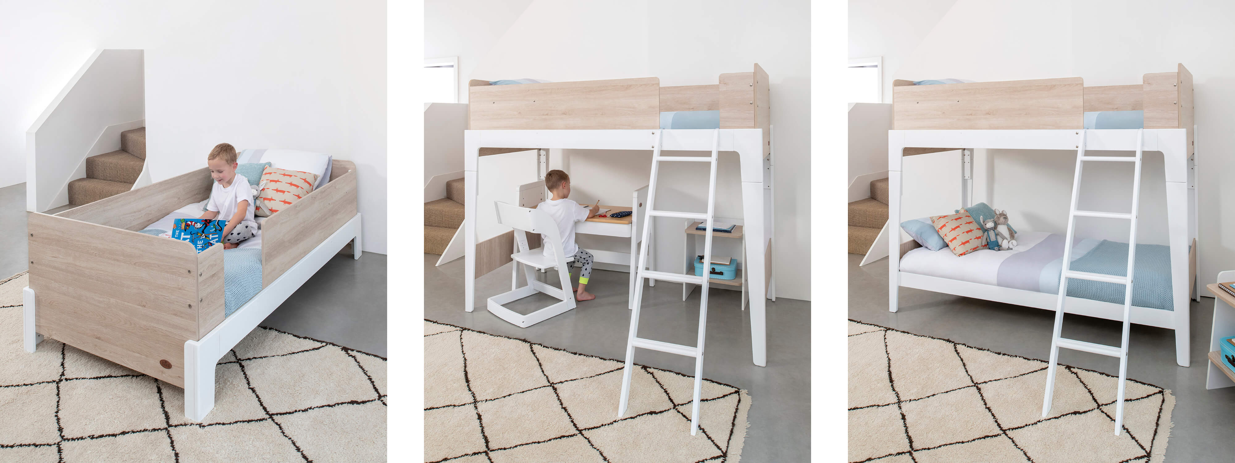 single bed turns into loft bed and bunk bed