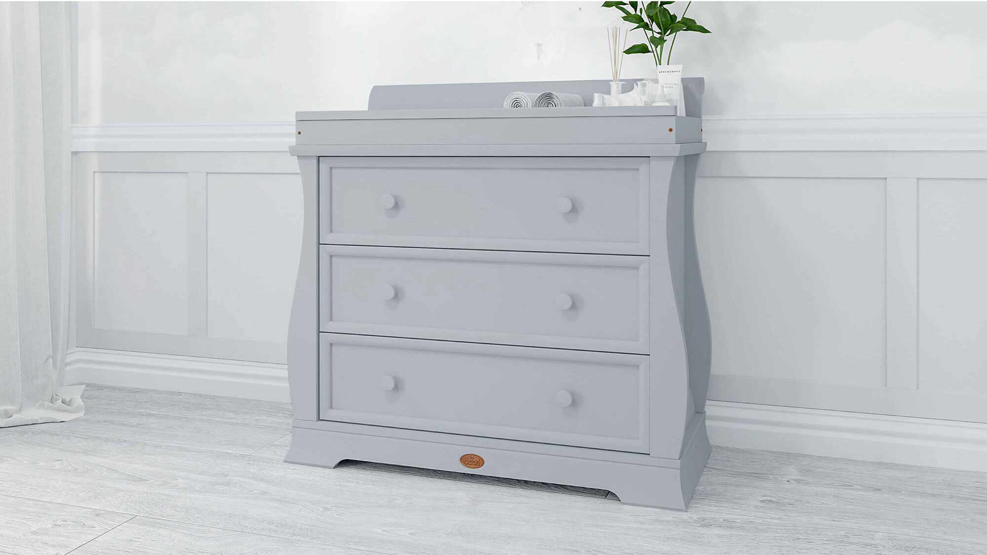 Grey Sleigh 3 Drawer Dresser with Sleigh Changing Station