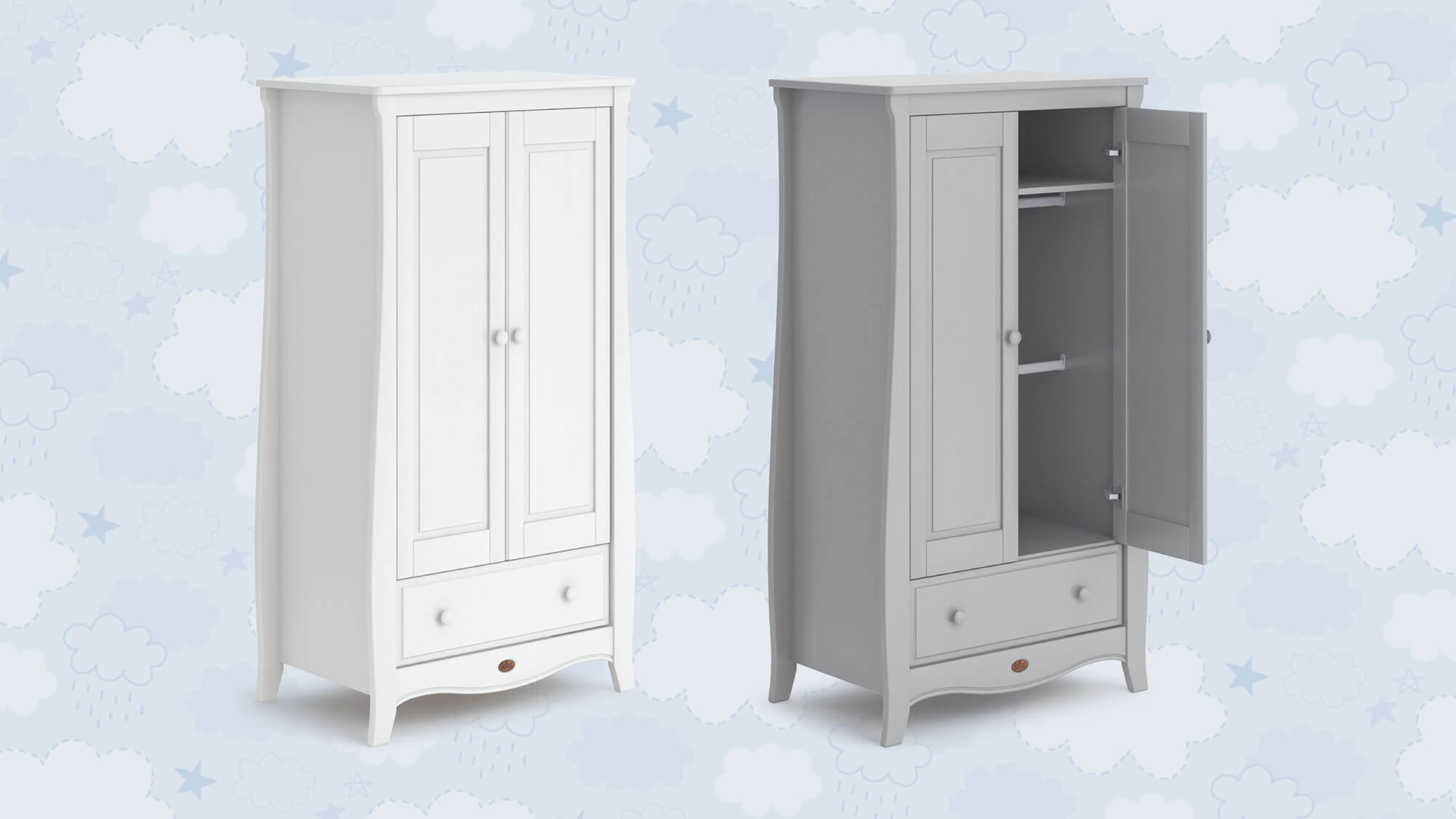 White Sleigh Wardrobe and grey Sleigh Wardrobe