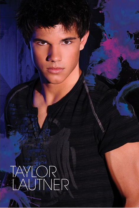 Taylor Lautner poster featuring the Twilight star against blue background