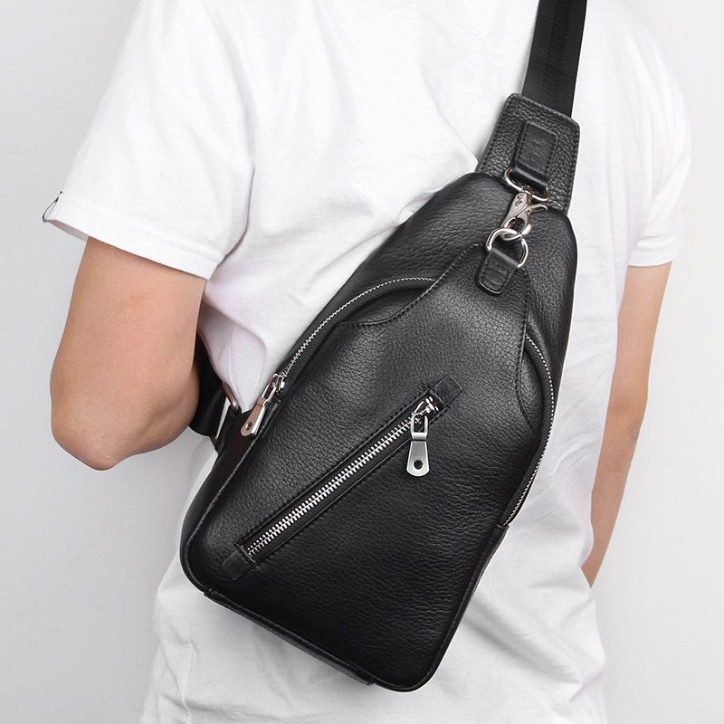 Mens Explorer Handmade Luxury Leather Travel Crossbody Bag Chest Bag