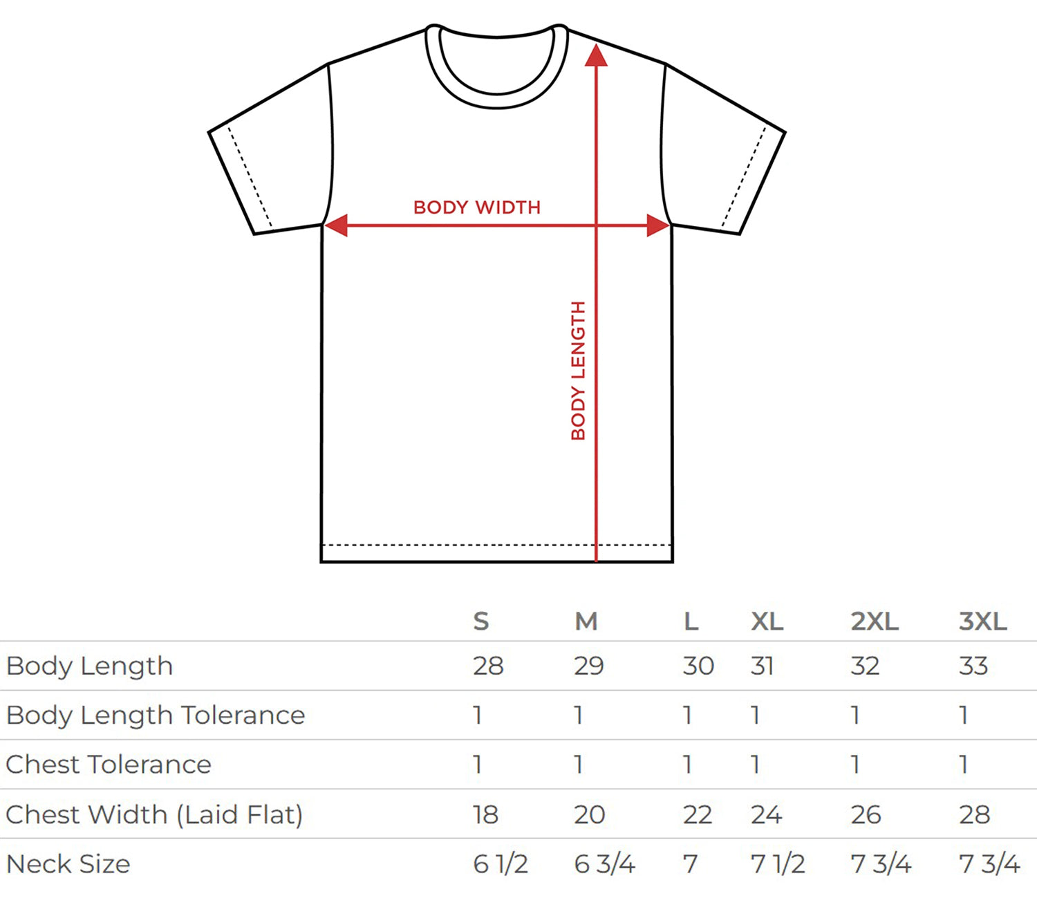 tee shirt size chart