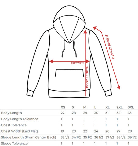 hoodie size chart