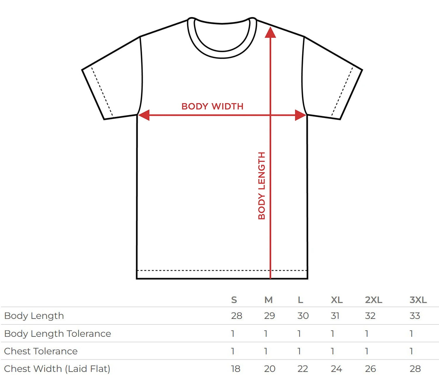 tee shirt size chart