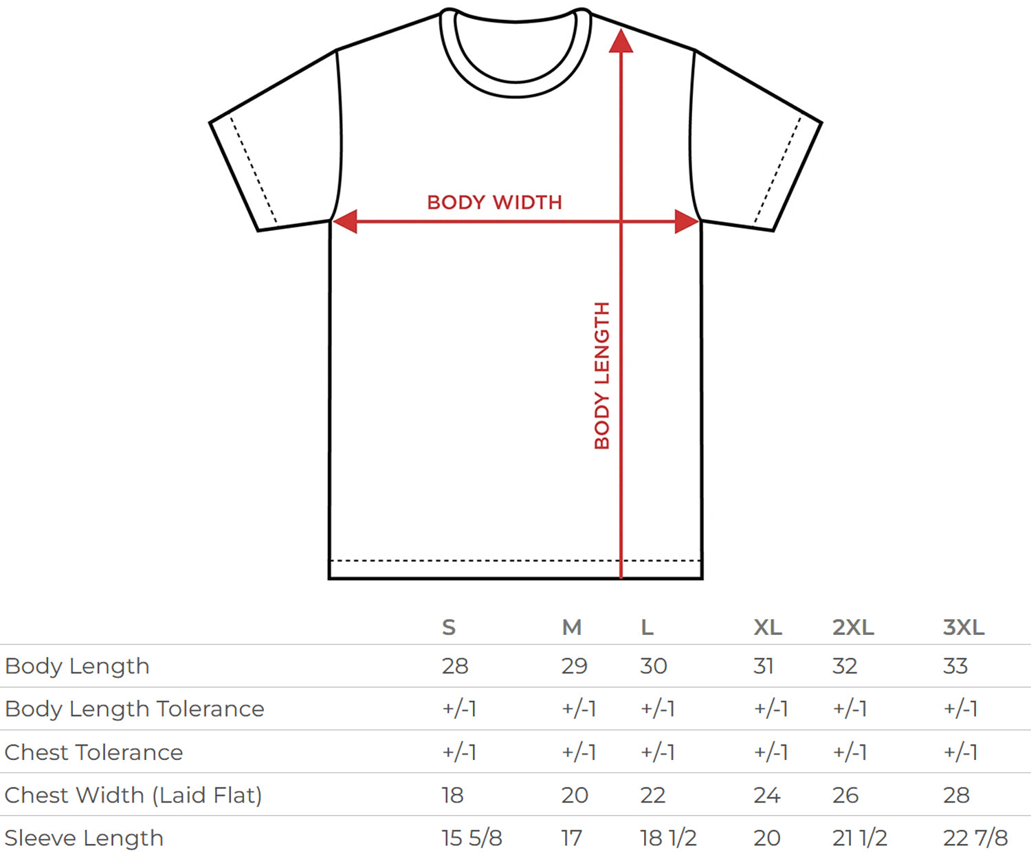 tee shirt size chart