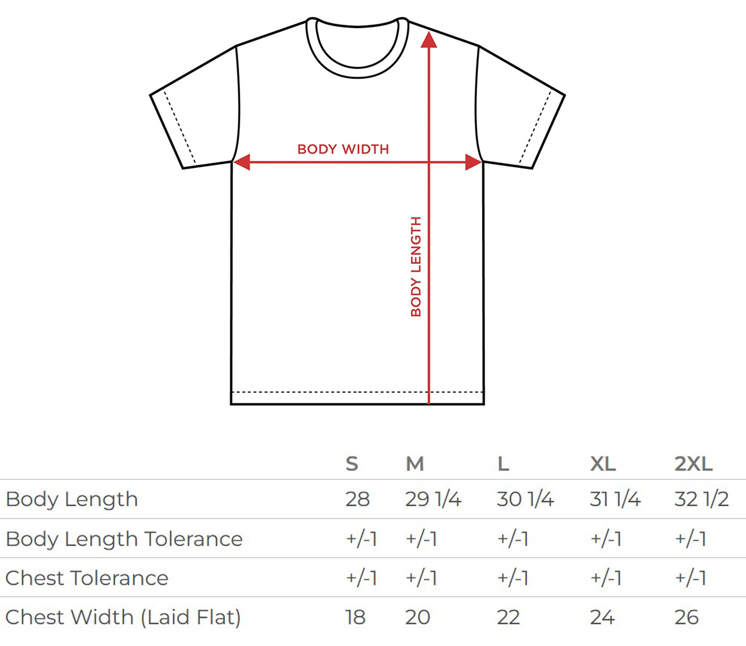 tee shirt size chart