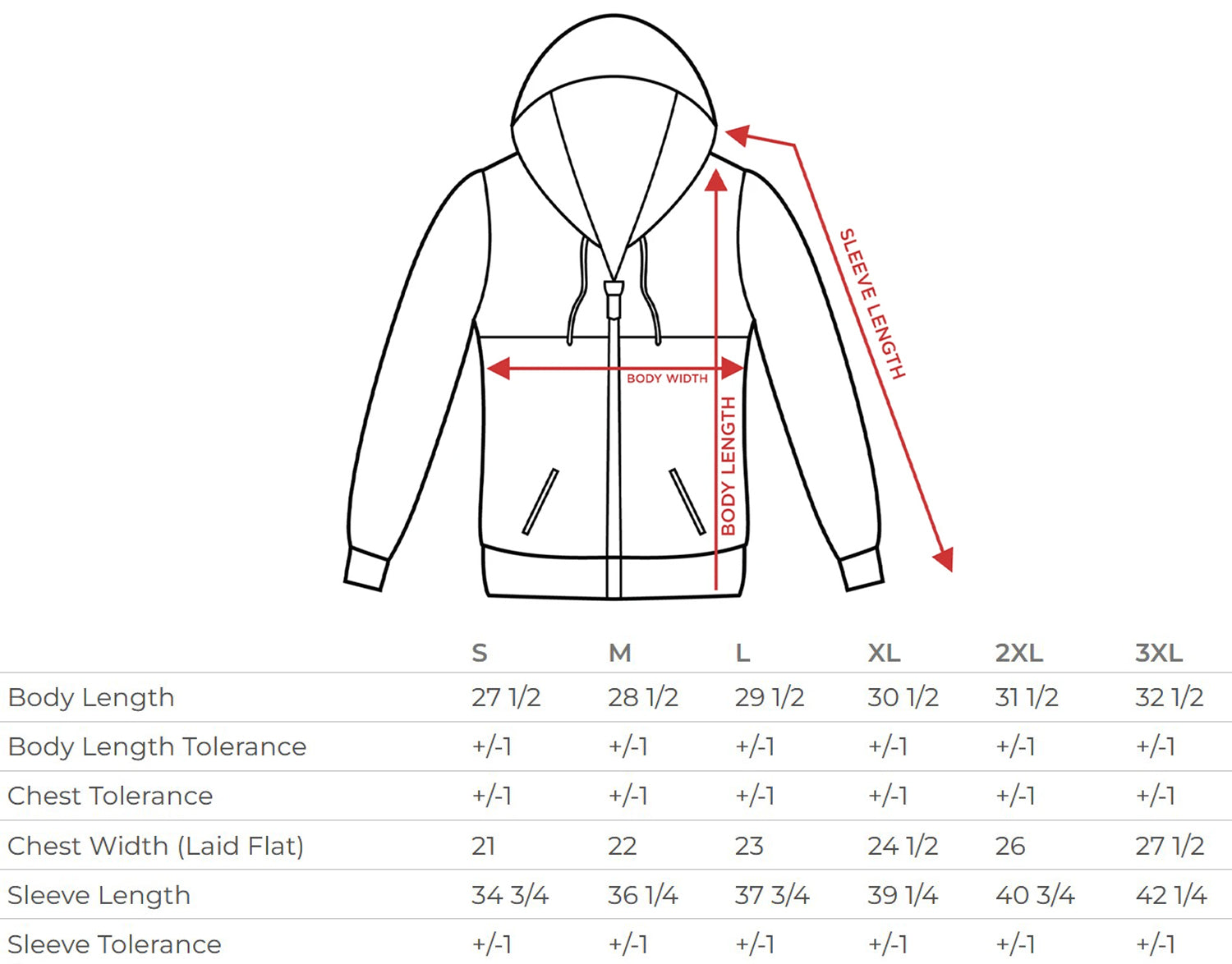 windbreaker jacket size chart