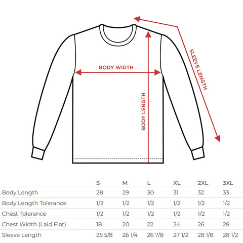 long sleeve size chart