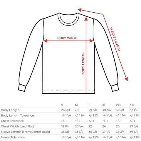 long sleeve size chart