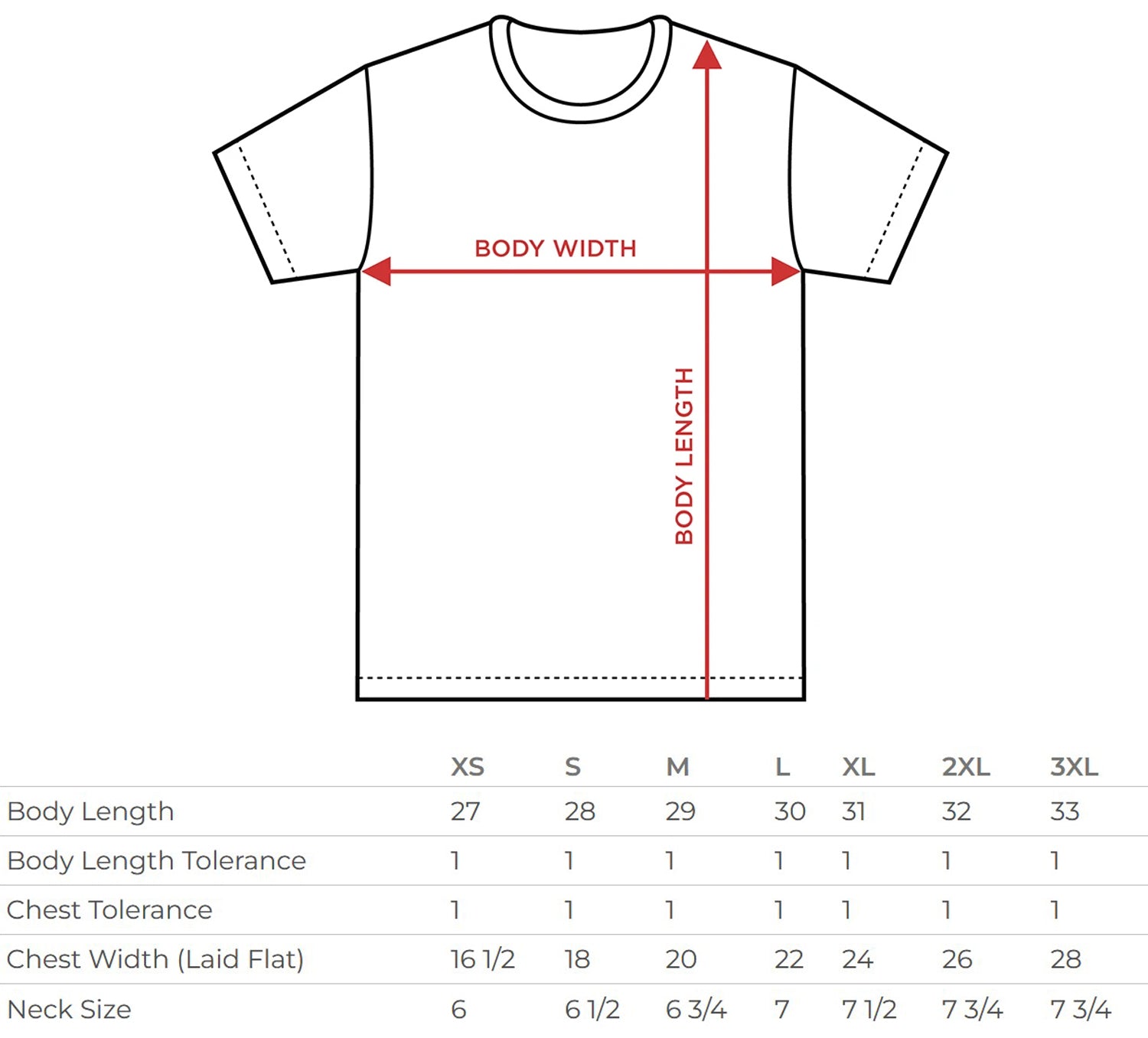 tee shirt size chart