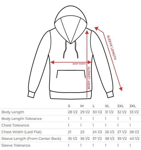 hoodie size chart