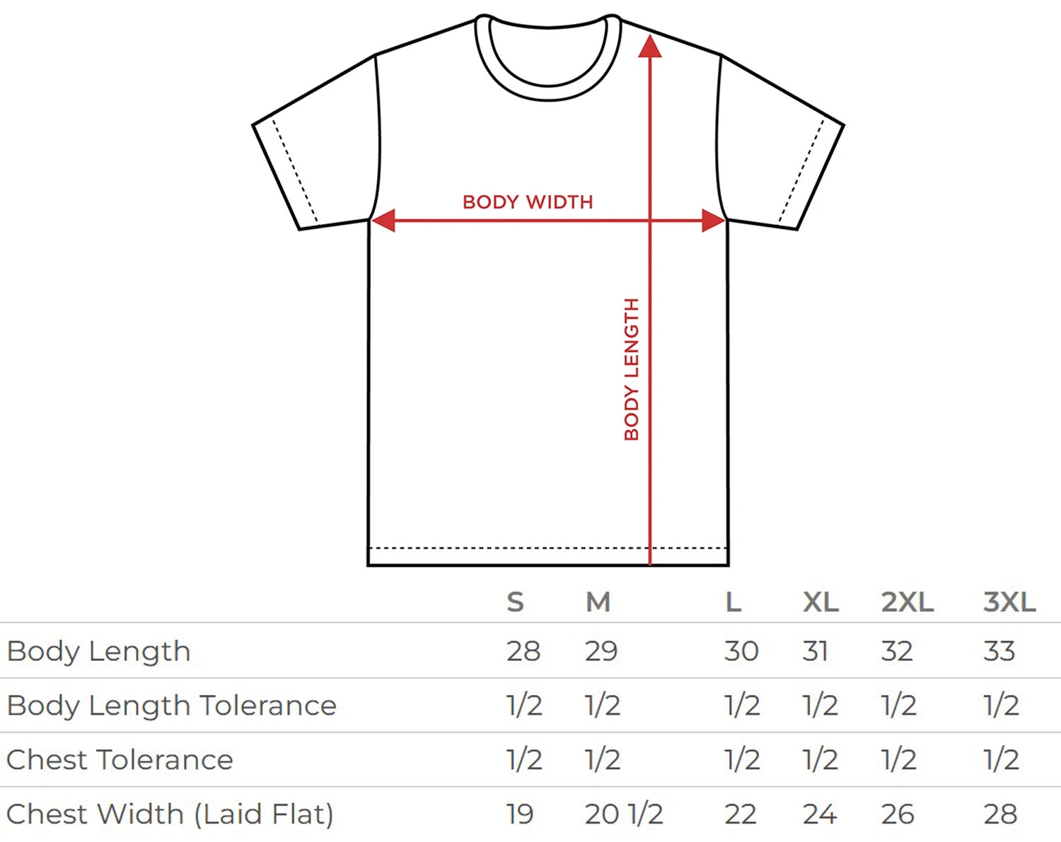 tee shirt size chart