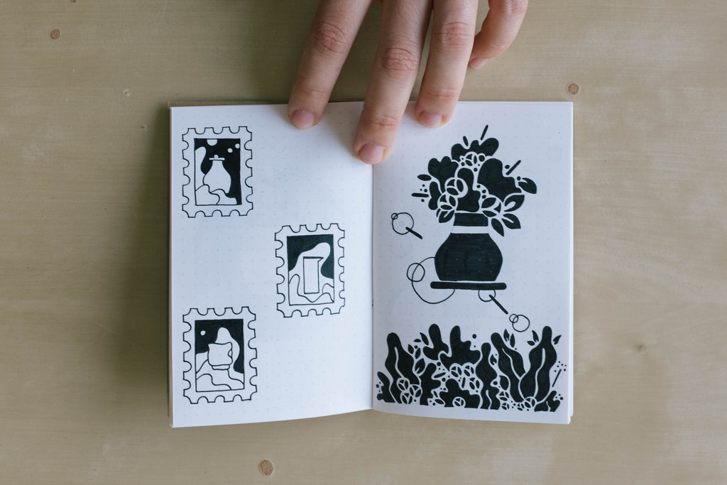 Diana Costa - Stamps and Vase Design in Plain Kraft Pocket Notebook