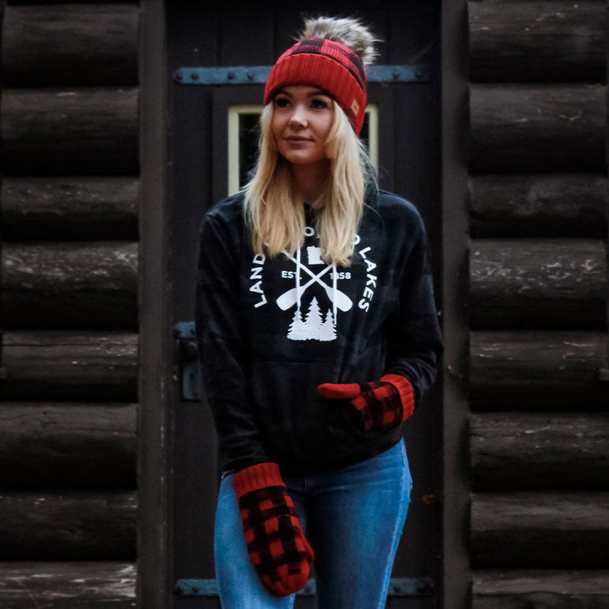 Buffalo Plaid Pom Hat - Red and Black