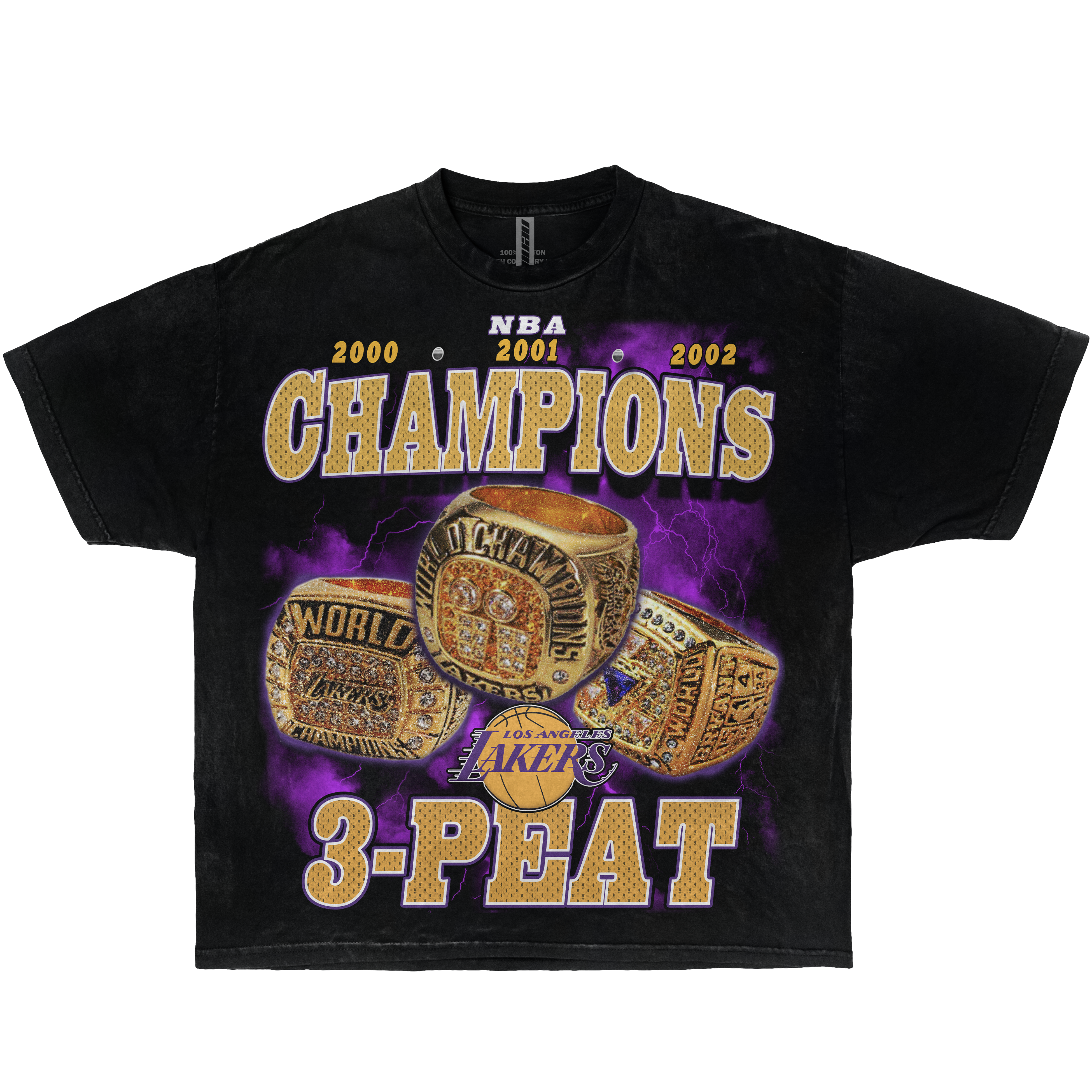 Lakers 3-Peat Championship Rings Kobe Shaq Phil Front & Back Tee in Black or White