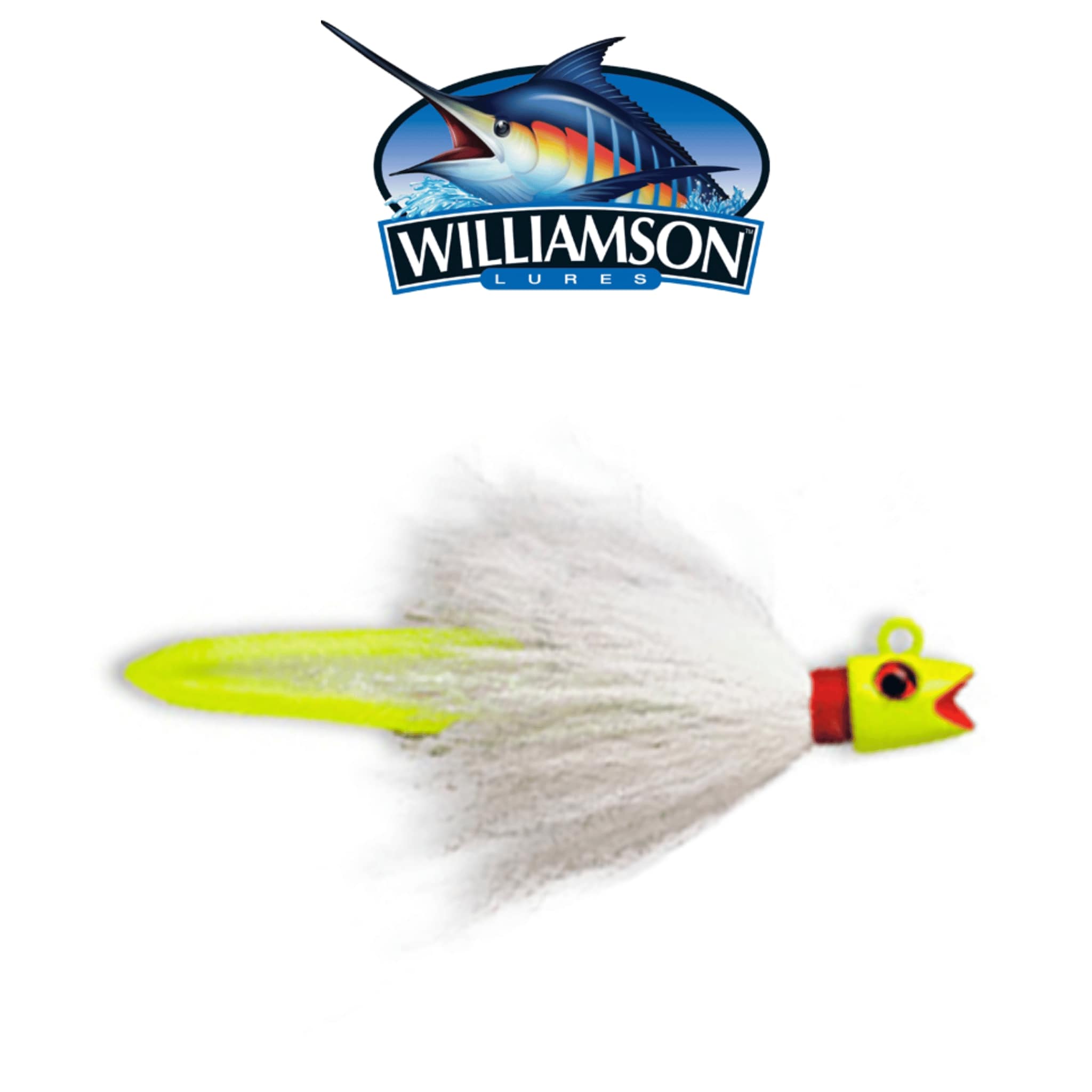 Williamson Hot Lips Bucktail Jig Fishing Hook Lure, 1/4 oz Green w/ White Feathers