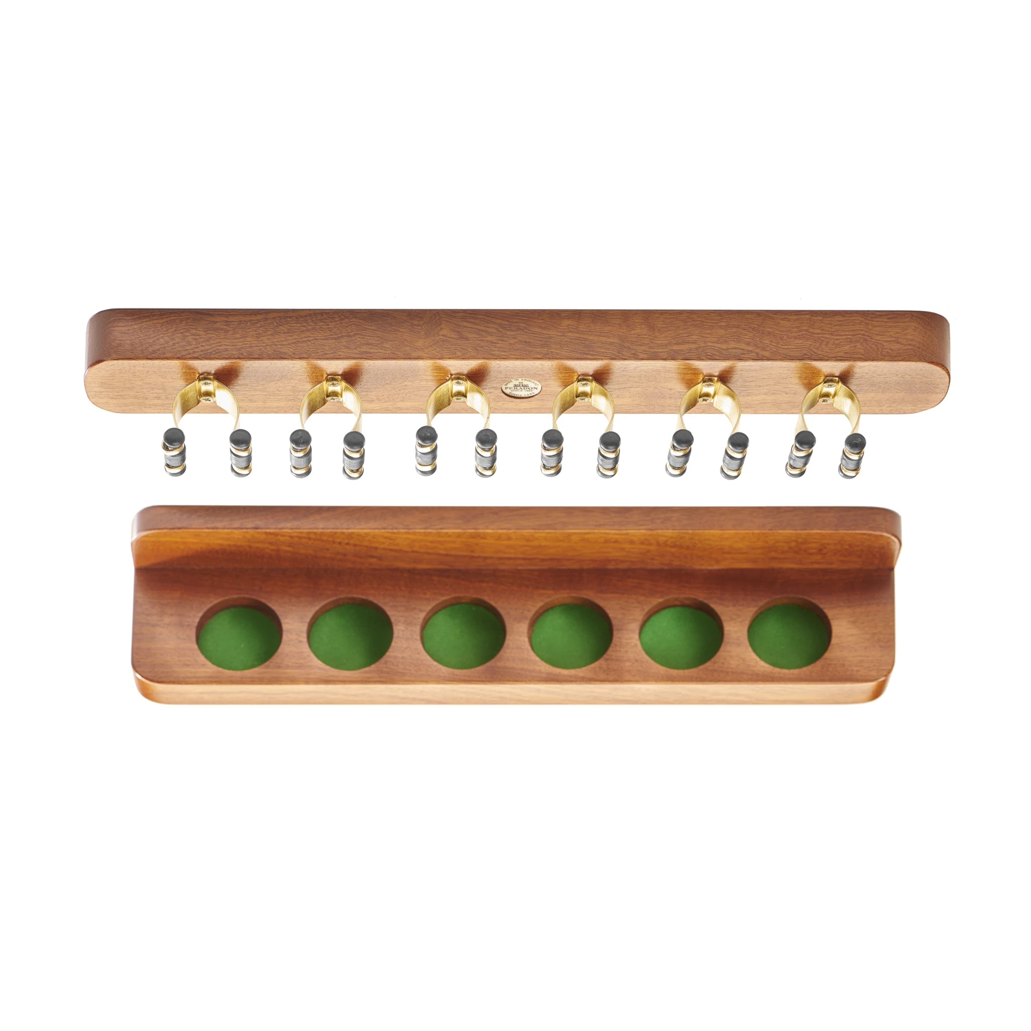 Peradon UK Made Mahogany Cue Rack with Brassed Clips