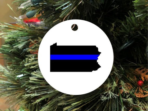 Law Enforcement Thin Blue Line Christmas Ornament Choose Your State