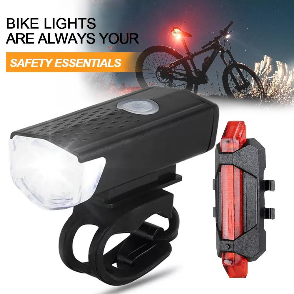 USB Rechargeable Bike Light Set Front Light with Taillight Easy to Install 3 Modes