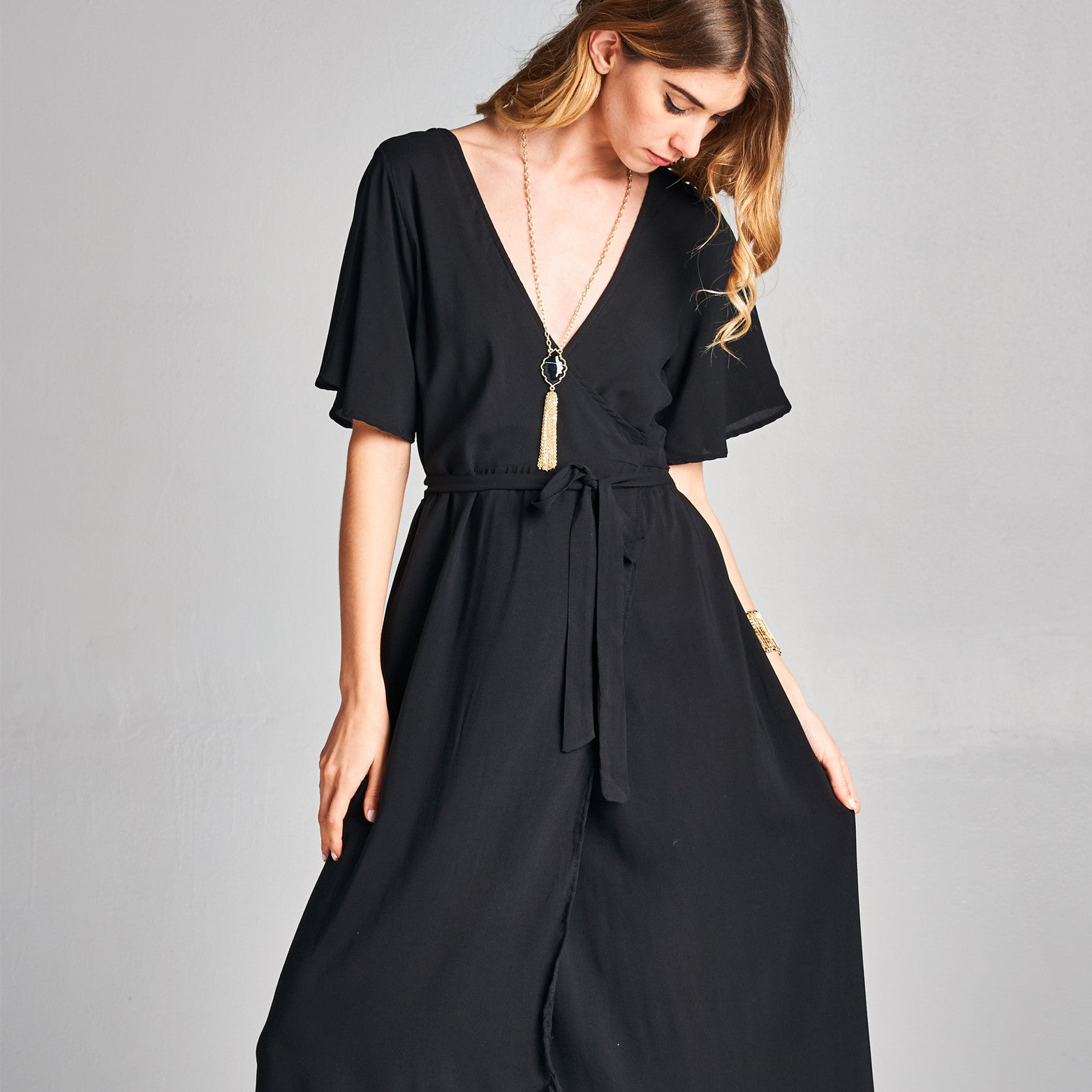 Solid Black Wrap Around Dress – Love, Kuza