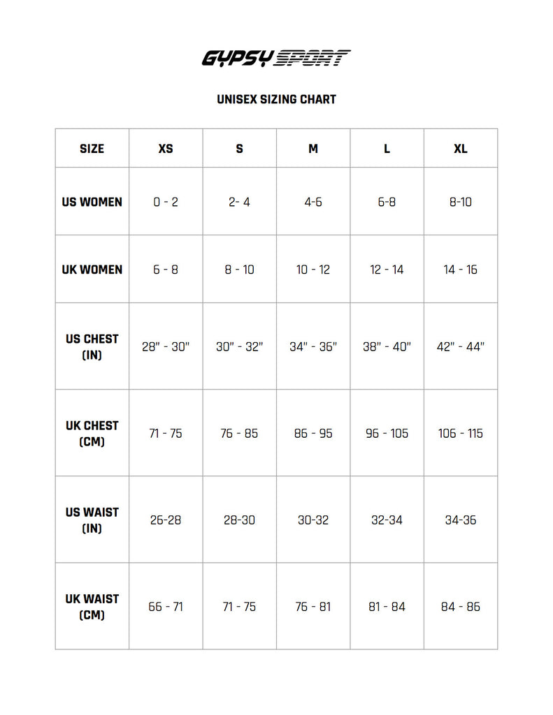 Unisex Size Chart – Gypsy Sport NY
