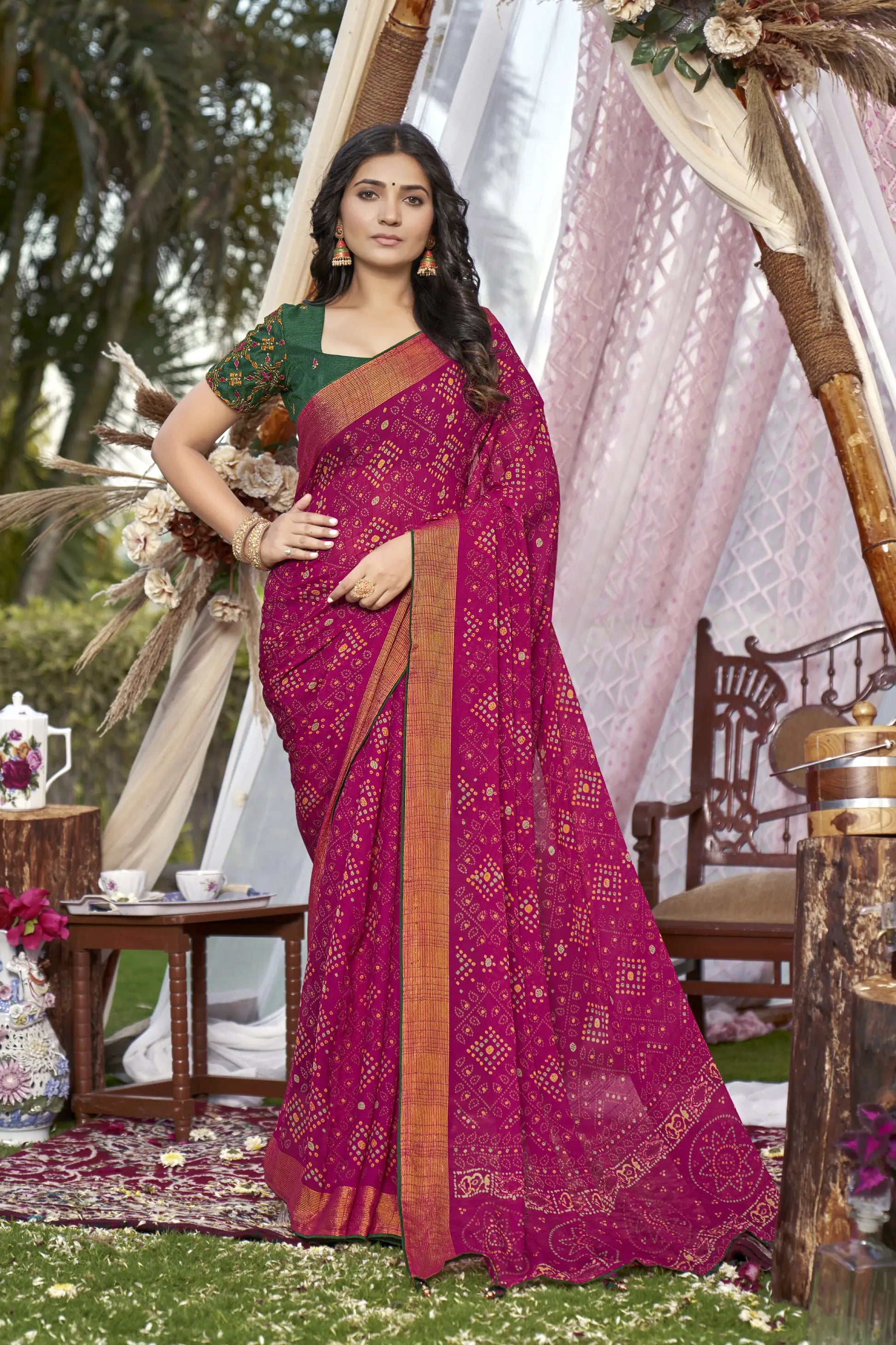 Wine Georgette Sequence work Saree