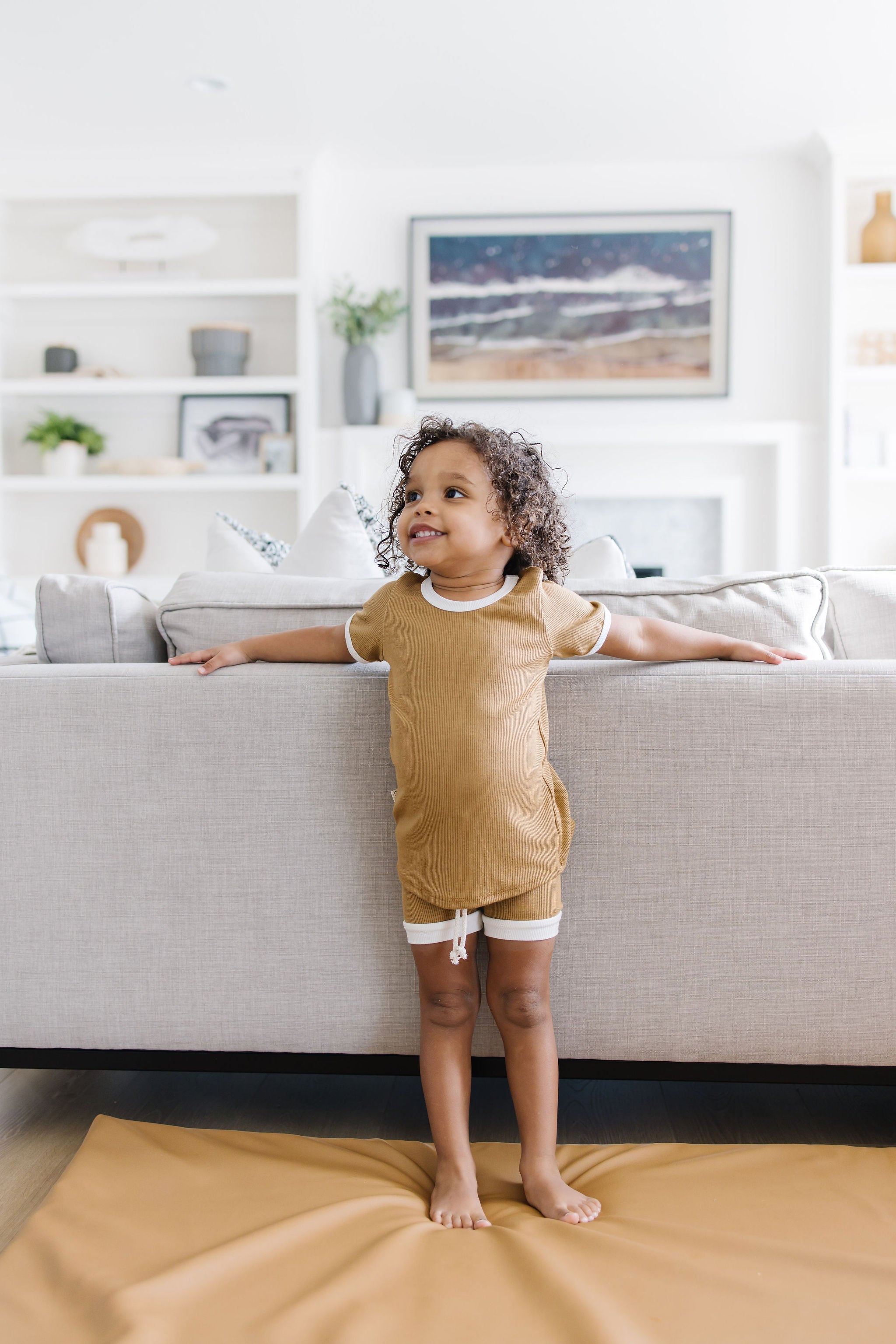 rib knit shorts - mocha with contrast – Childhoods Clothing