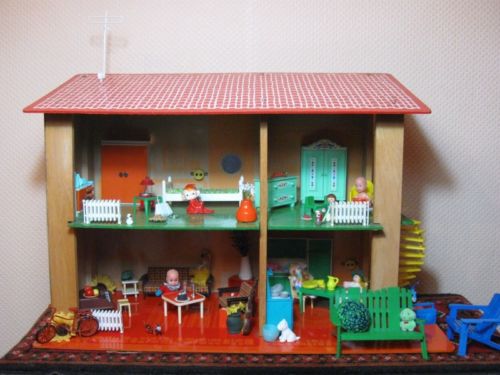 wooden dollhouse red roof