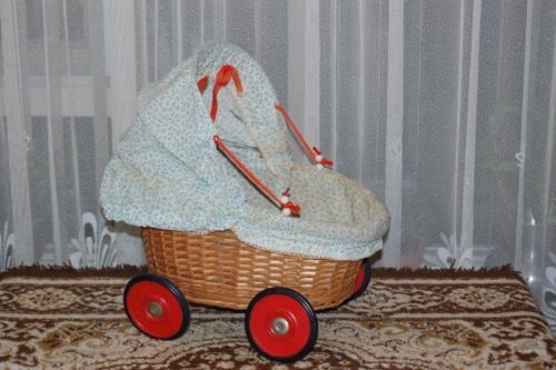 wicker baby doll stroller