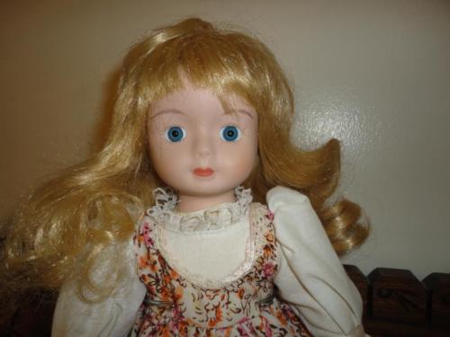 Vintage 1970's Porcelain Doll Blonde Hair Cotton Flowered Dress 16 inc ...