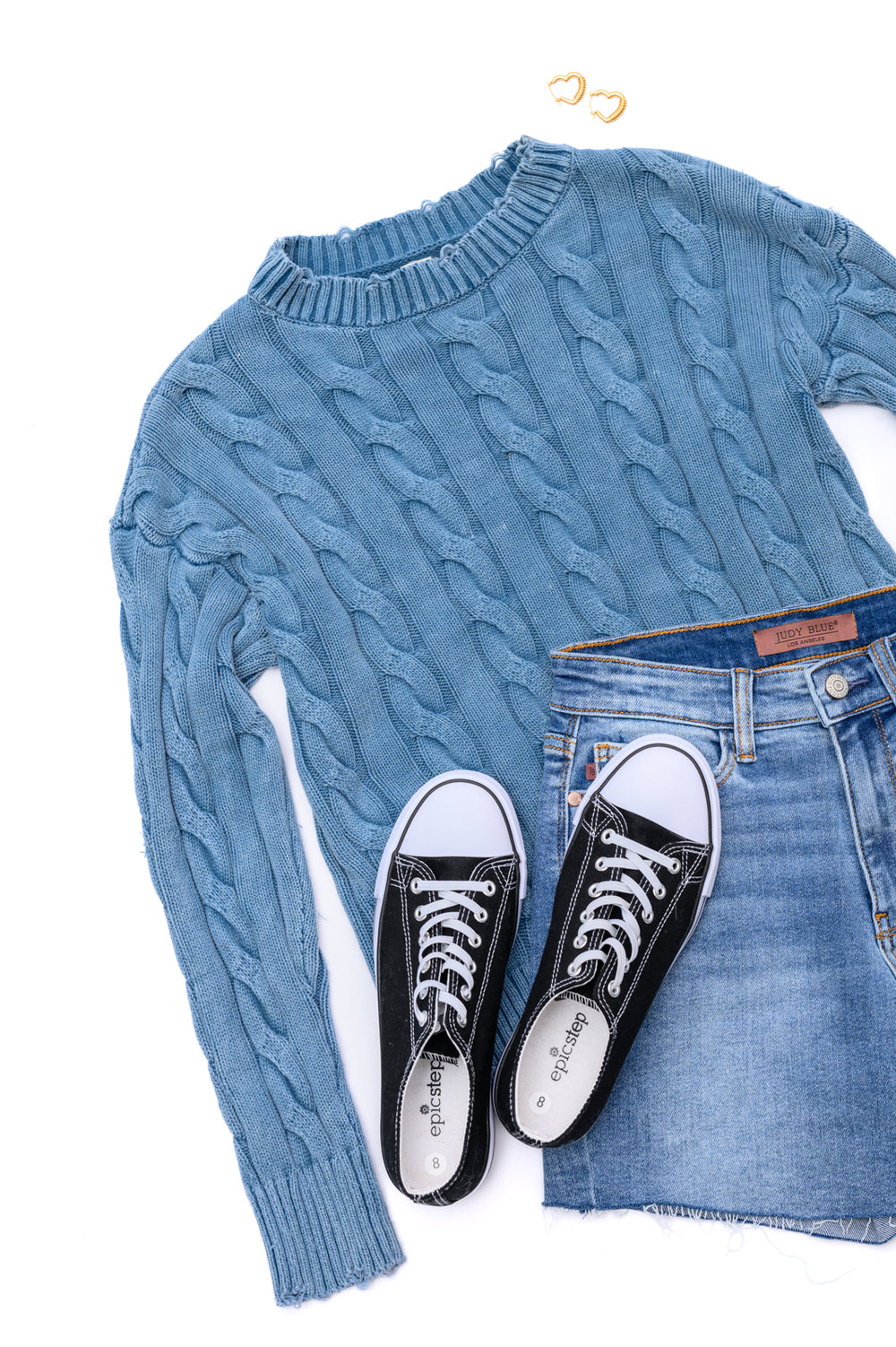 In the Right Direction Cable Knit Sweater flatlay