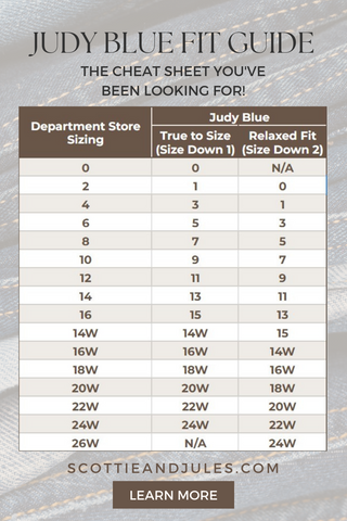 Judy Blue Size Chart & Fit Guide