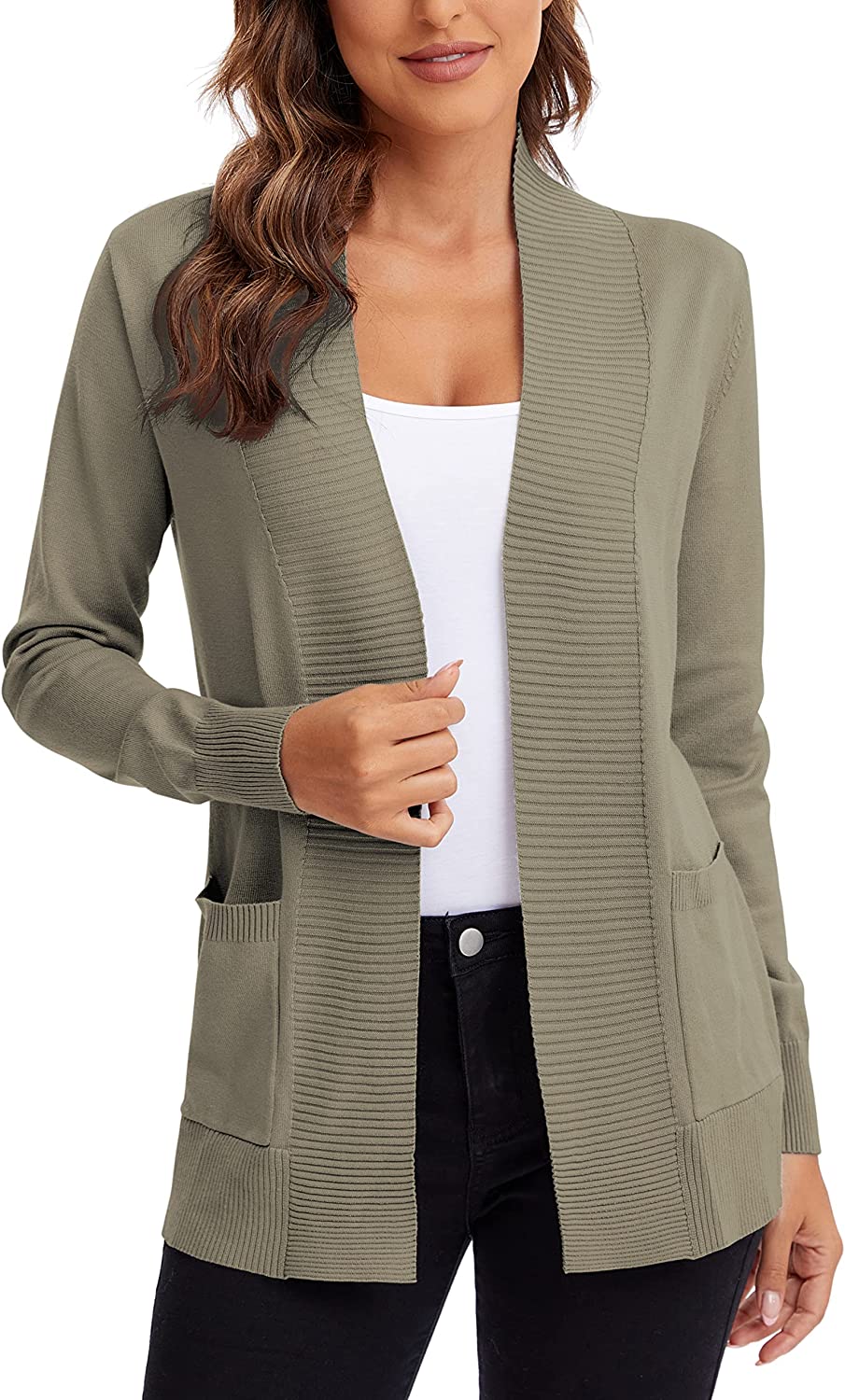 Women's Lightweight Open Front Knit Cardigan Sweater Long Sleeve with –  ggstownser