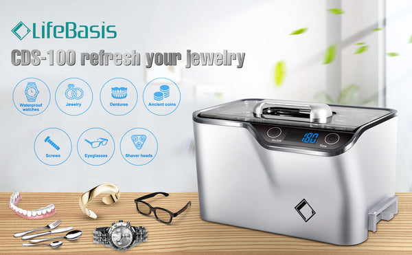 LifeBasis Portable CDS-100 Ultrasonic Jewelry Cleaner 600ML With Touch  Button For Rings Necklaces Coins Eyeglasses Watches Dentures