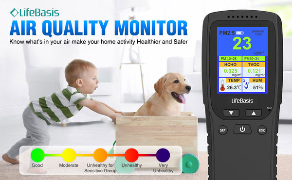 Indoor Air Quality Monitor Accurate Tester for Formaldehyde HCHO TVOC PM2.5  CO2 CO Multifunctional Air Gas Detector Real Time Data&Mean Value