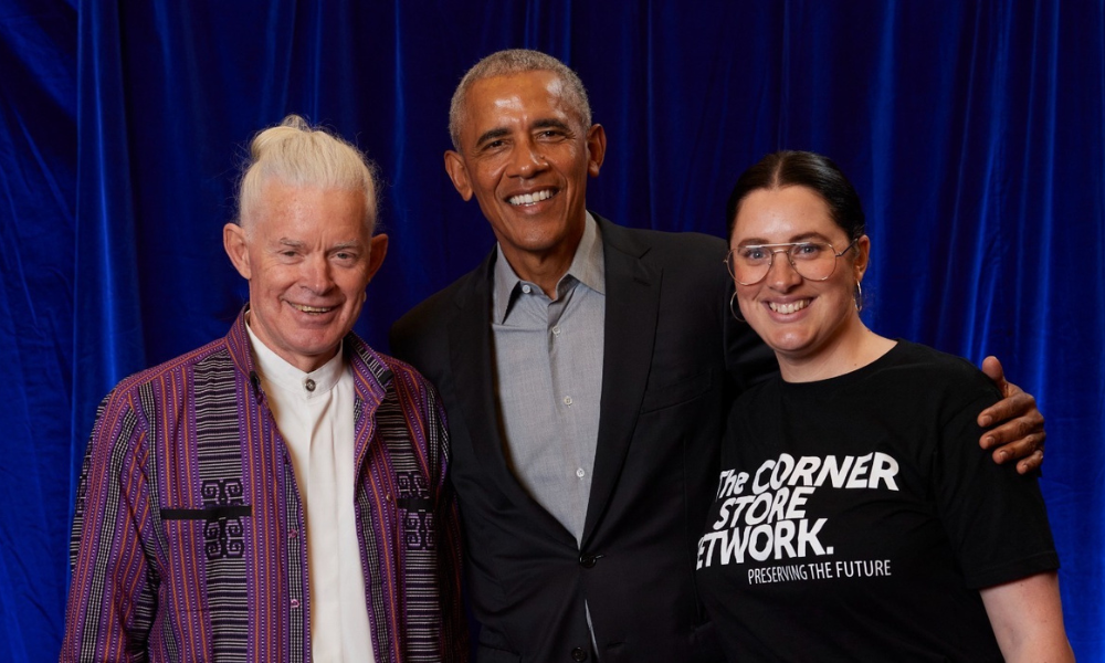 Andrew and Alice smile alongside Barack Obama