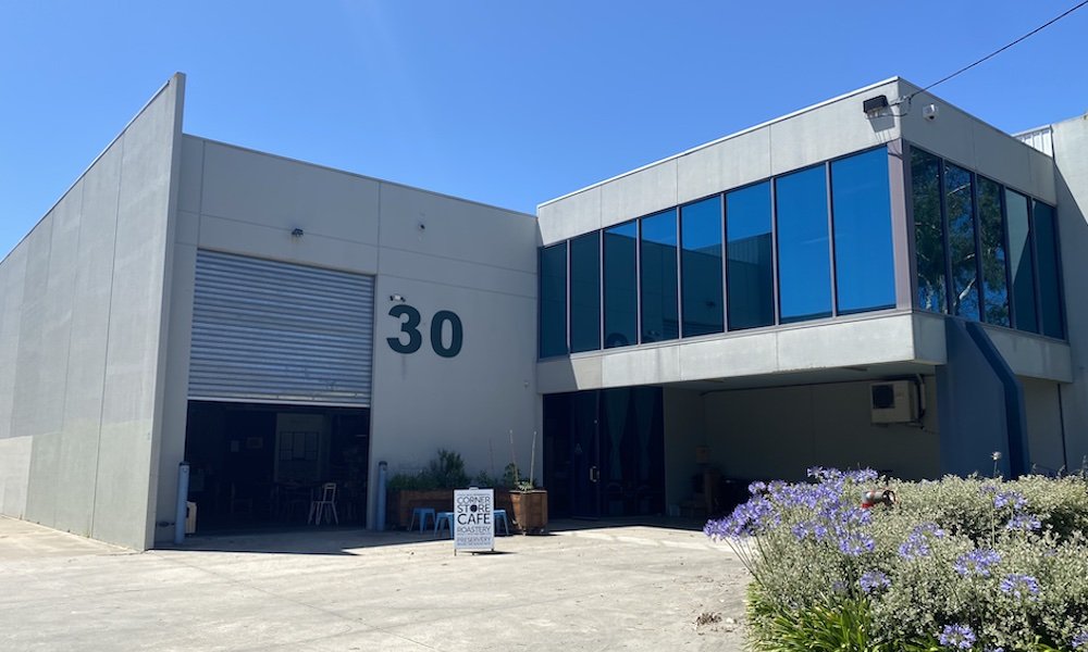 facade of a grey warehouse building at 30 hamilton street oakleigh