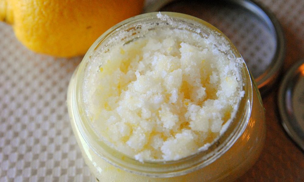 jar of lemon sugar body scrub