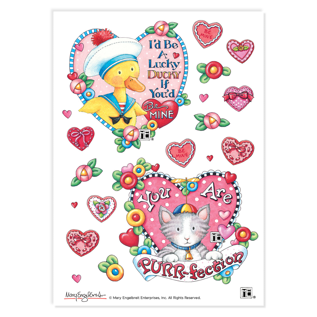 Mary Engelbreit Valentine Stickers - 112 Stickers, Two 8-1/2 x 11 Sheets,  Great for Teachers, Students, Scrapbooking, DIY Arts and Crafts, Gift Wrap