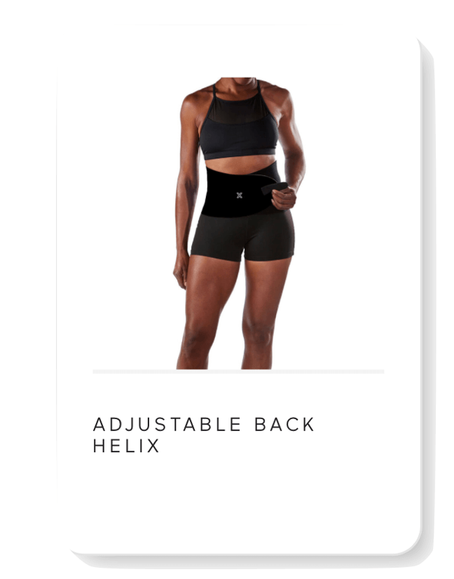 woman wearing body helix back compression brace that provides compression for healing<br>