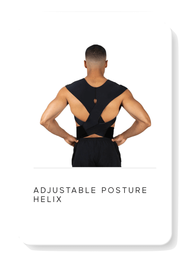 man wearing Body Helix Posture wrap to ease upper back pain and discomfort