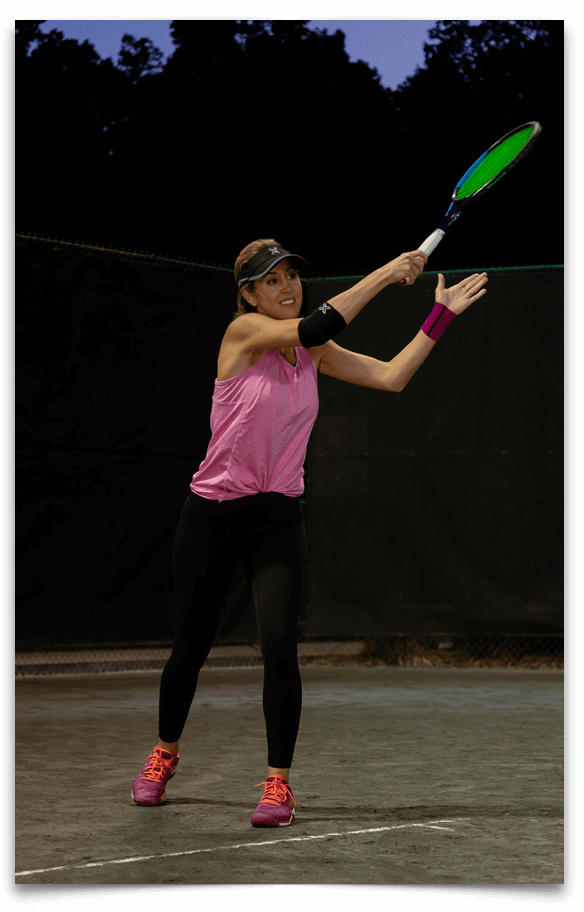 Tennis player using compression. Why exercise matters.