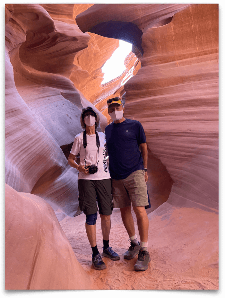 Dominic, Antoinette Faccone wearing body helix sports gear in Antelope Canyon Arizona.<br>