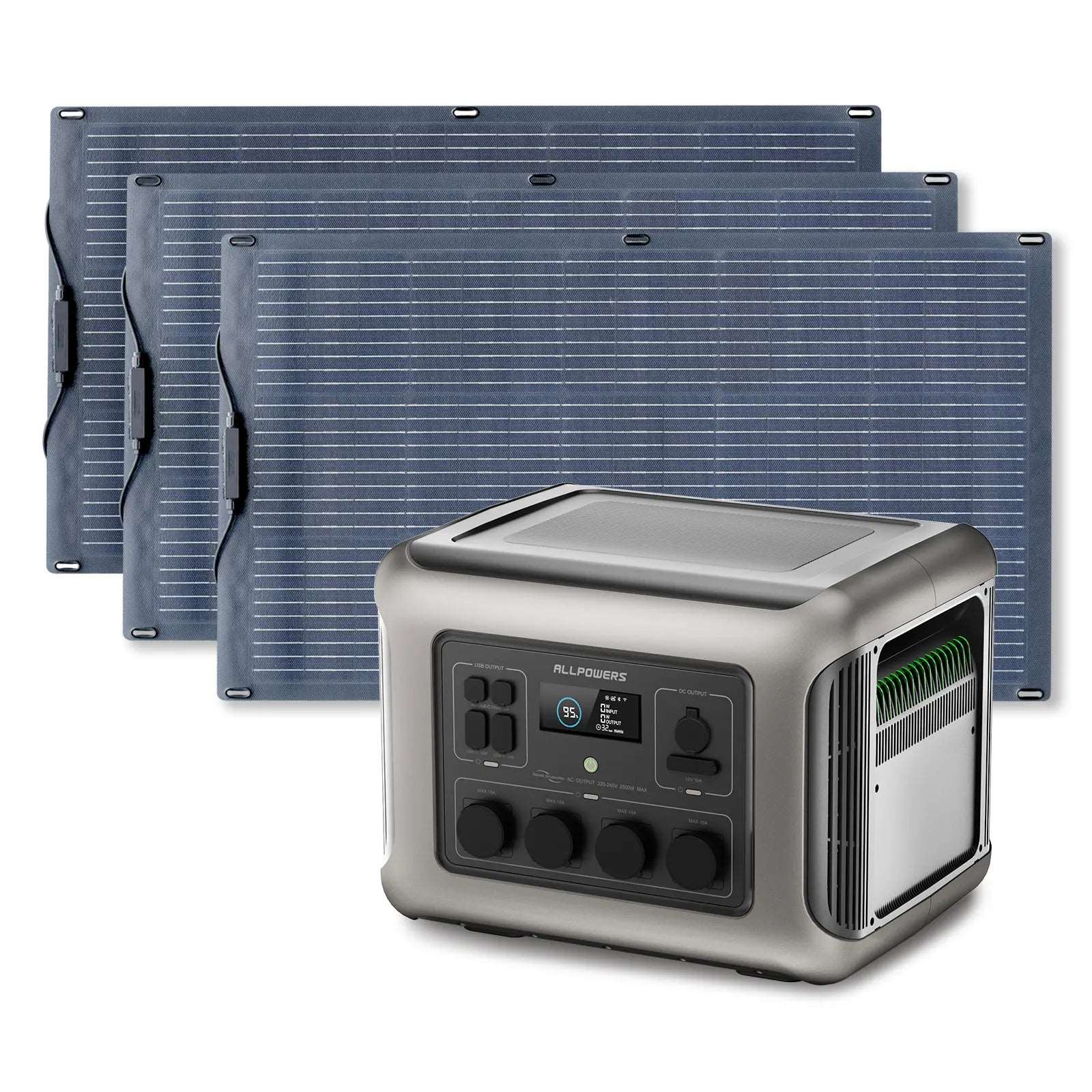 Image of ALLPOWERS 2500W Generatore Solare R2500 con FV100W - R2500 + 3PCS SF100 FV 100W cod055