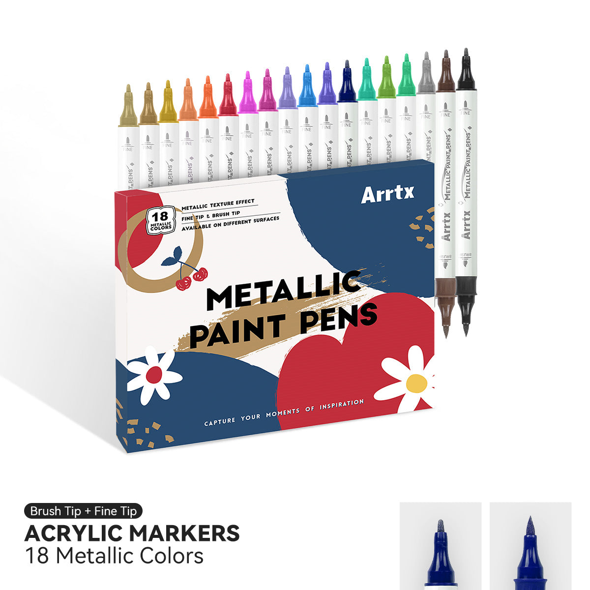 Double-sided Marker Pens ARRTX Oros, 24 Colours, blue tone shade