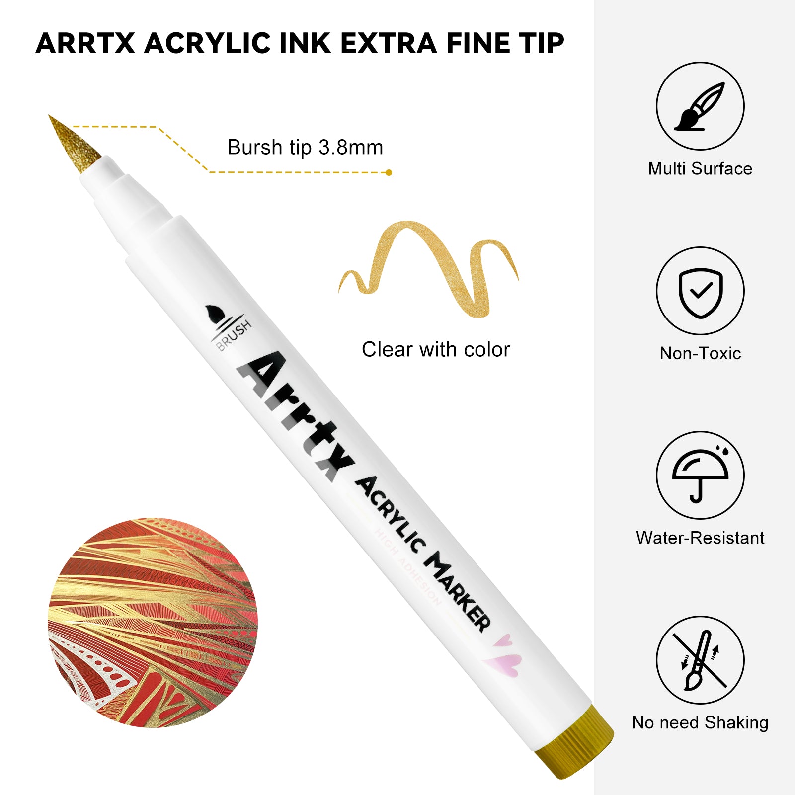  Arrtx Top Valve Action Marker Pen, Set of 24 Colors Simptap  Acrylic Paint Pens, Extra Brush Tip, Water Based Paint Markers for Stone,  Glass, Easter Egg and Fabric Painting-Arts and Crafts