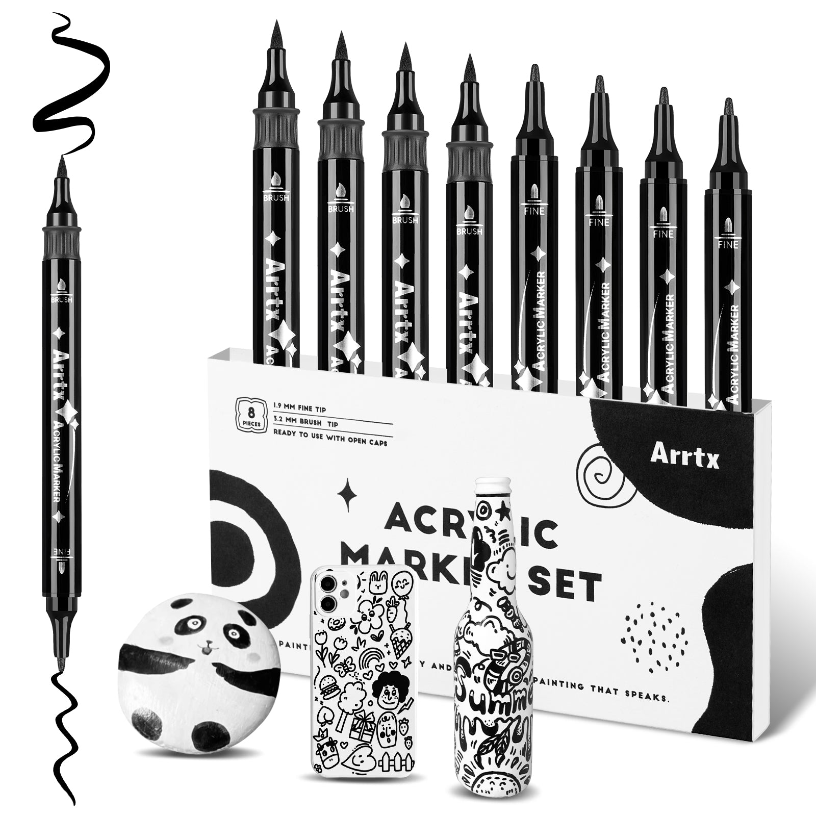 Arrtx Acrylic Paint Pens 10 Pack Extra Brush Tip White Paint